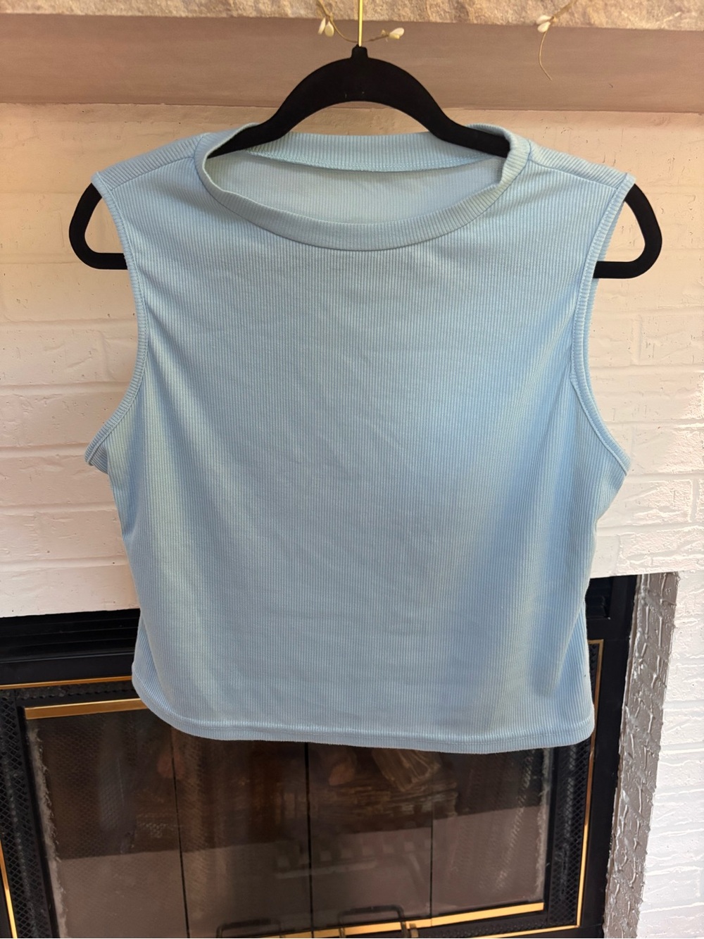 Women's Ribbed Light Blue Sleeveless Tank Top